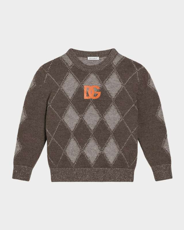 Boy's Intarsia Argyle Crewneck Sweater, Size 4-